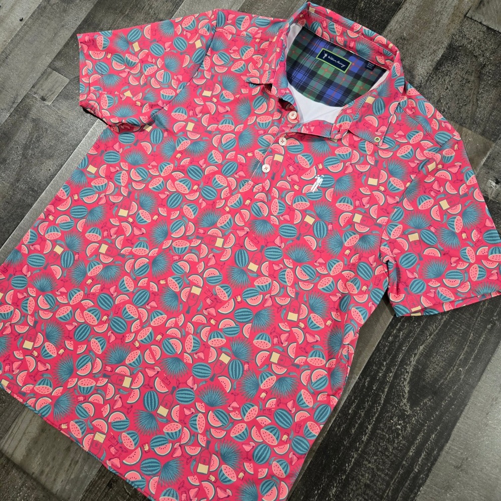 Vintage William Murray Seed Spitters Golf Polo Shirt M Pink Watermelon Tequila